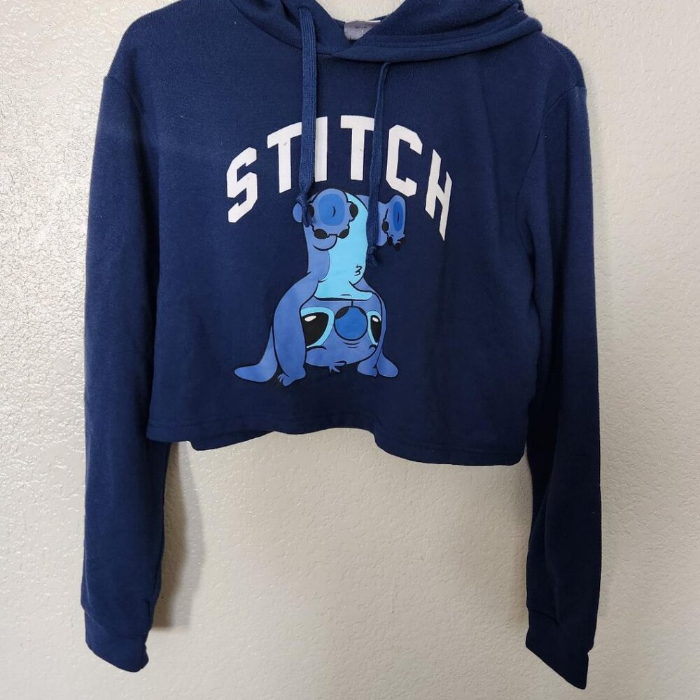 Disney Girls Blue Lilo and Stitch Crop top Jumper Size Medium